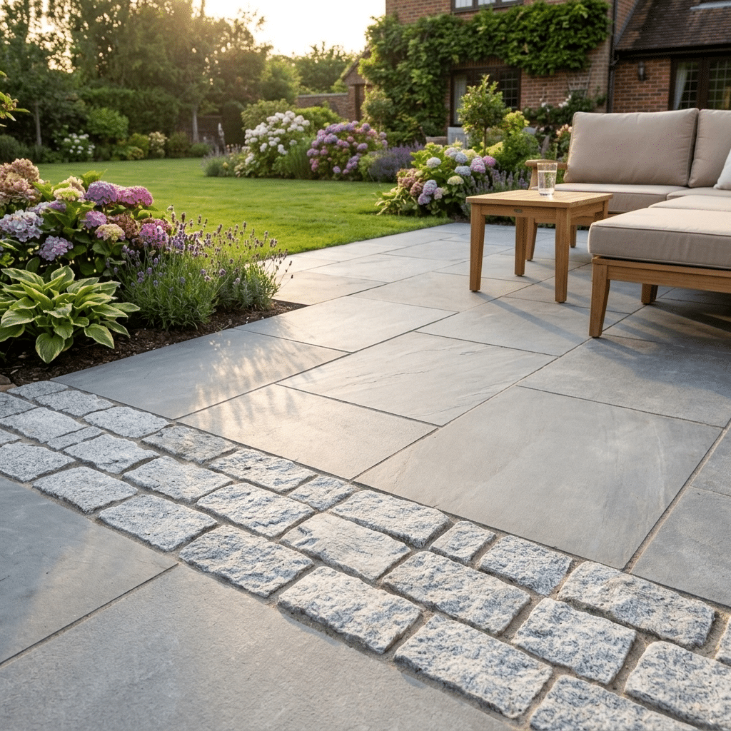 Silver granite cobbles as edging 200x100