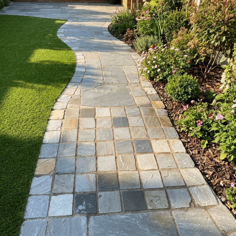 Kandla Grey Indian sandstone cobble setts, 100 x 100 mm, natural grey stone