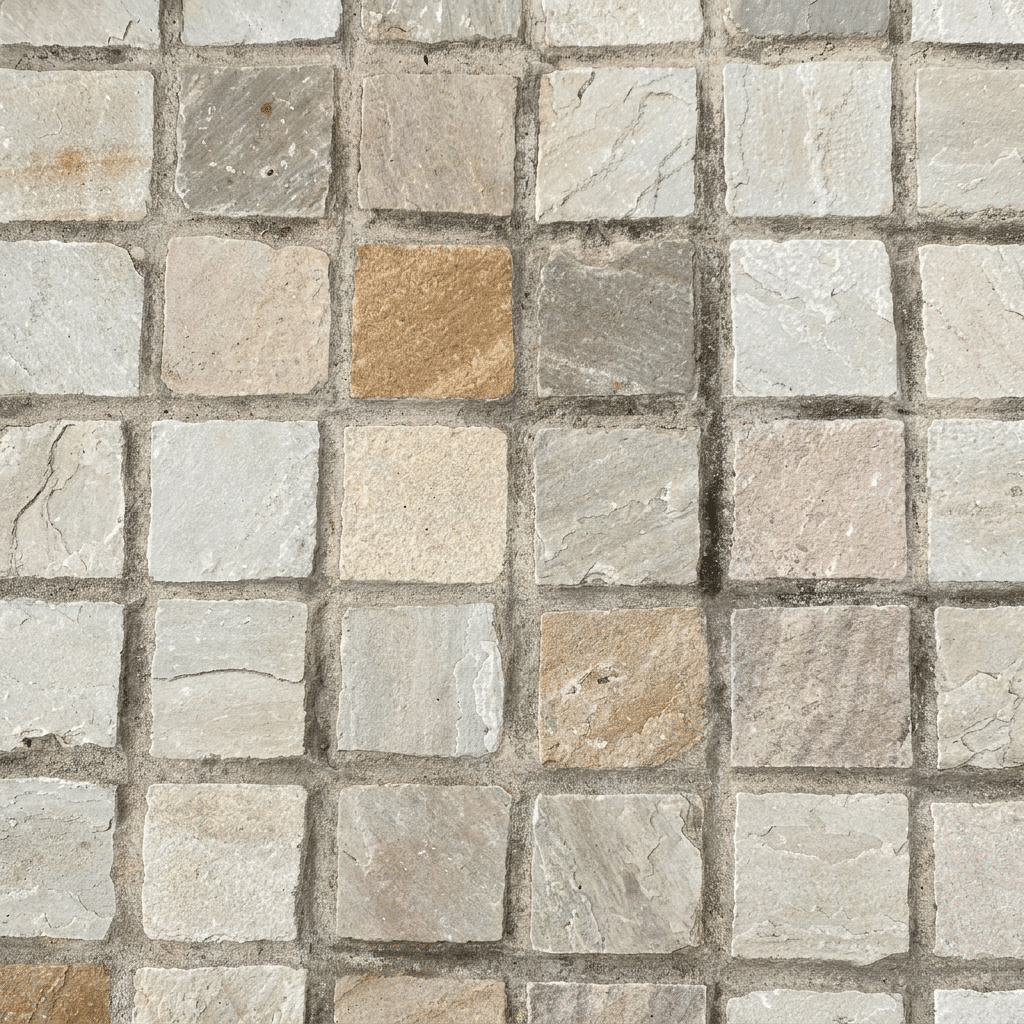 close up of fossil mint sandstone cobble setts