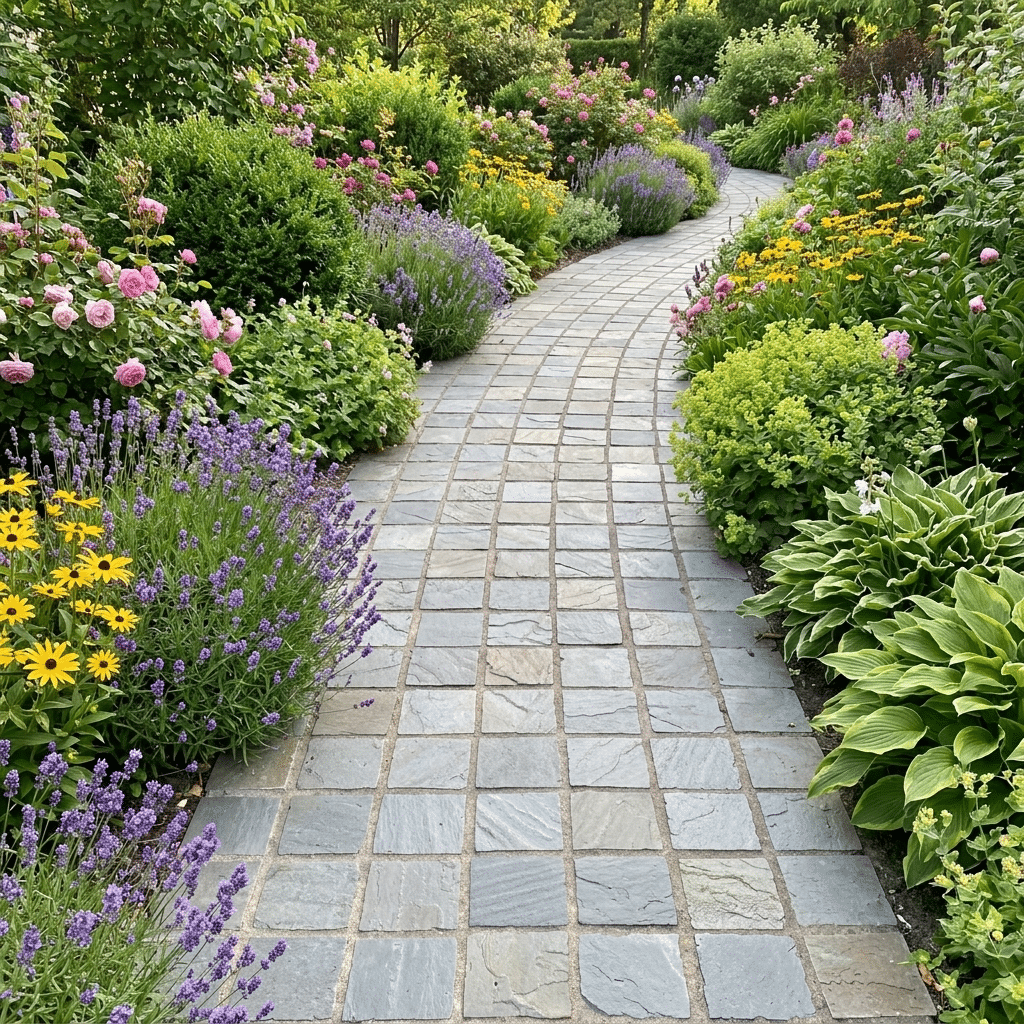 Kandla Grey pathway with cobbles setts 100x100