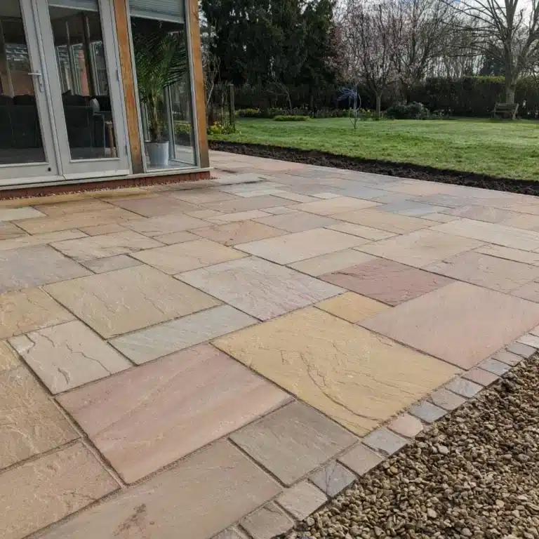Autumn Brown Sandstone Paving Slabs laid on a patio
