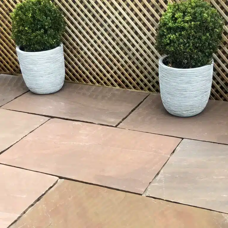 Autumn Brown Indian sandstone paving slabs, 600 x 900 mm, natural brown and buff tones