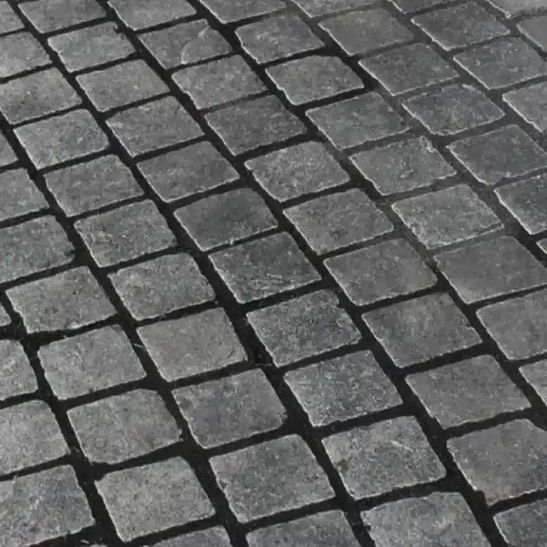 Black Limestone sawn edge cobble setts 100x100mm sample