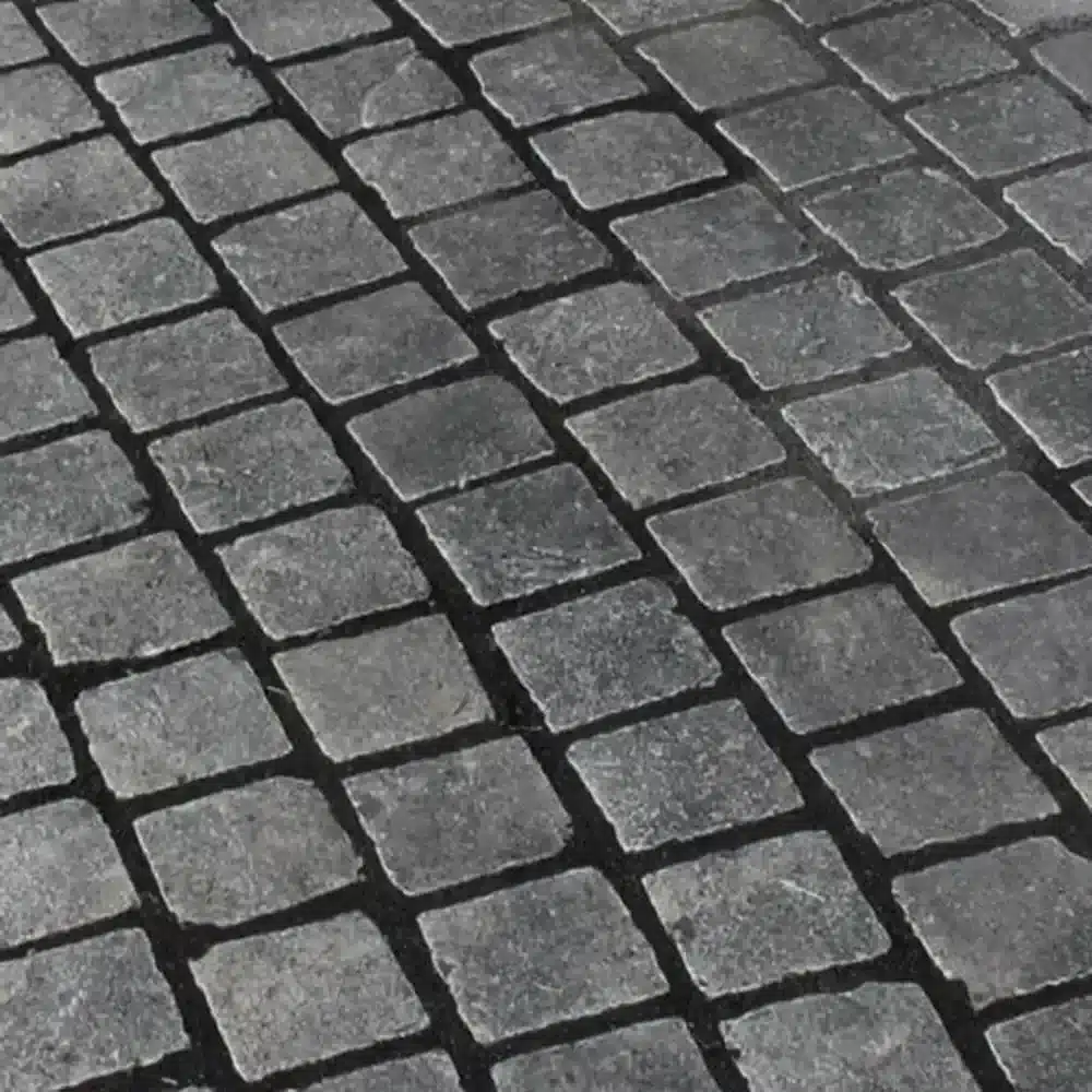 Black Limestone sawn edge cobble setts 100x100mm sample