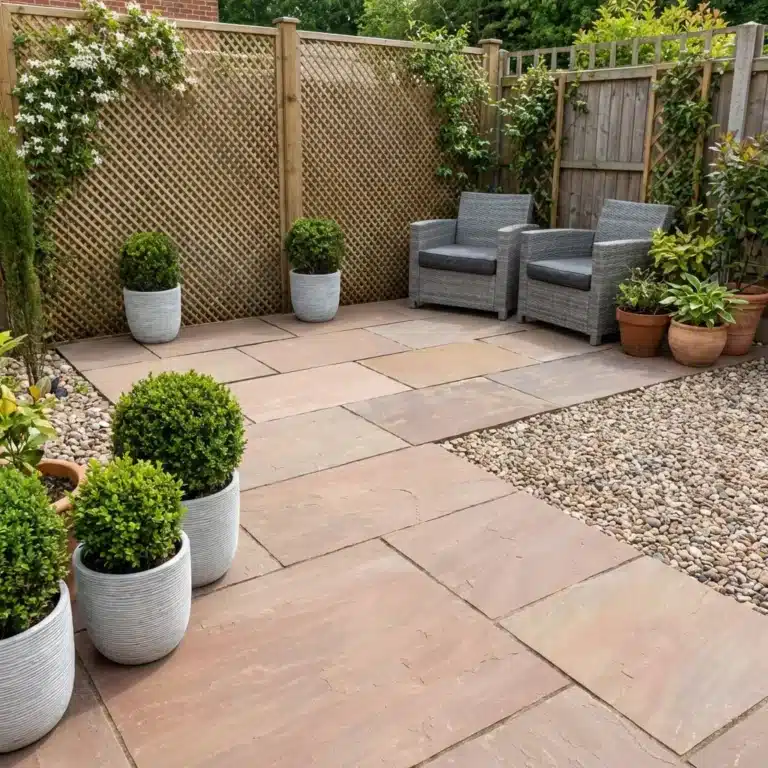 Autumn Brown Indian Sandstone Paving Slabs - Riven - 18mm Calibrated - 600mm x 900mm