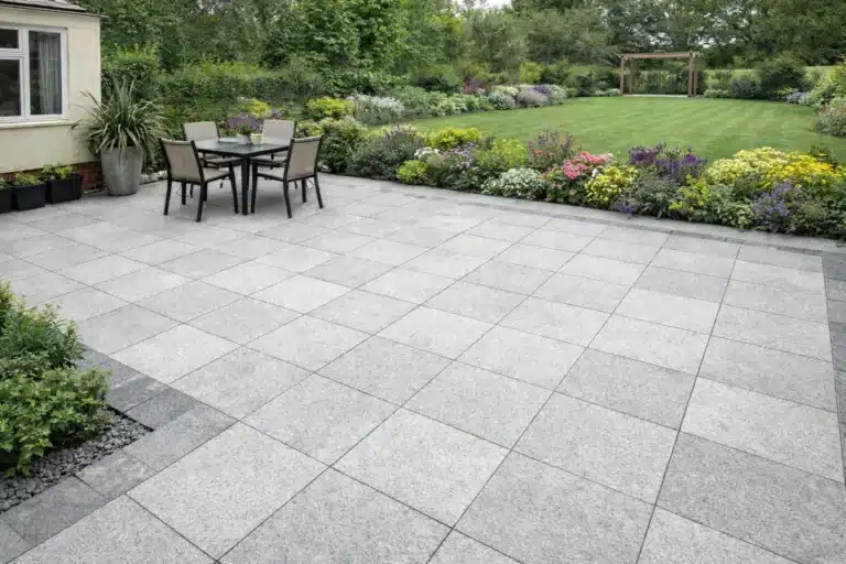 Silver Grey granite paving slabs, 600 x 600 x 20 mm, natural light grey tones