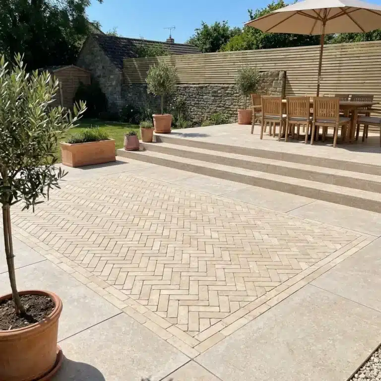 Sinai Pearl Egyptian limestone cobble setts, washed and tumbled, 200 x 50 x 40 mm, cream beige tones