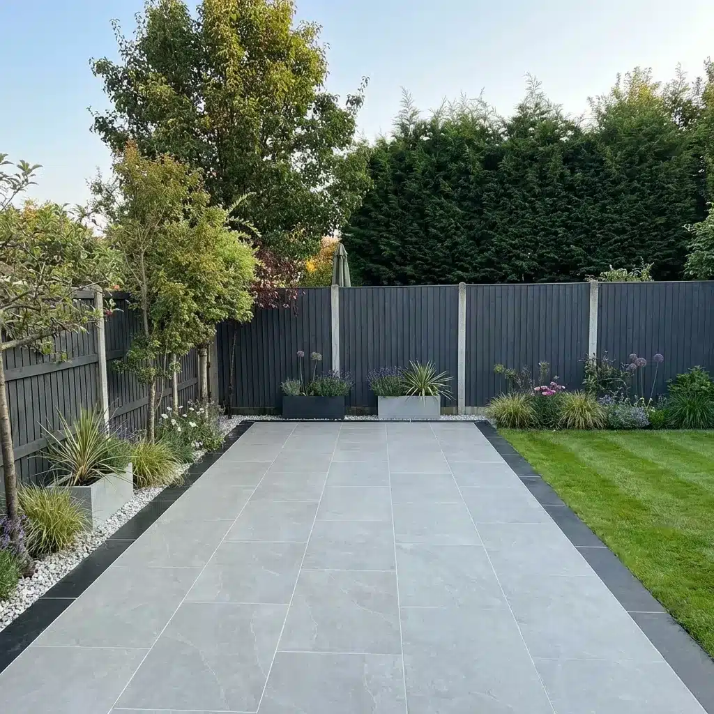 Getafe Grey Porcelain paving slabs sample for patio
