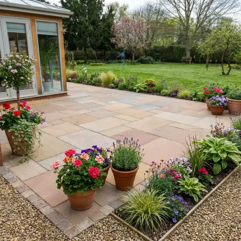 Autumn Brown Indian Sandstone Paving Slabs - Riven - 18mm Calibrated - Mixed Size Patio Pack