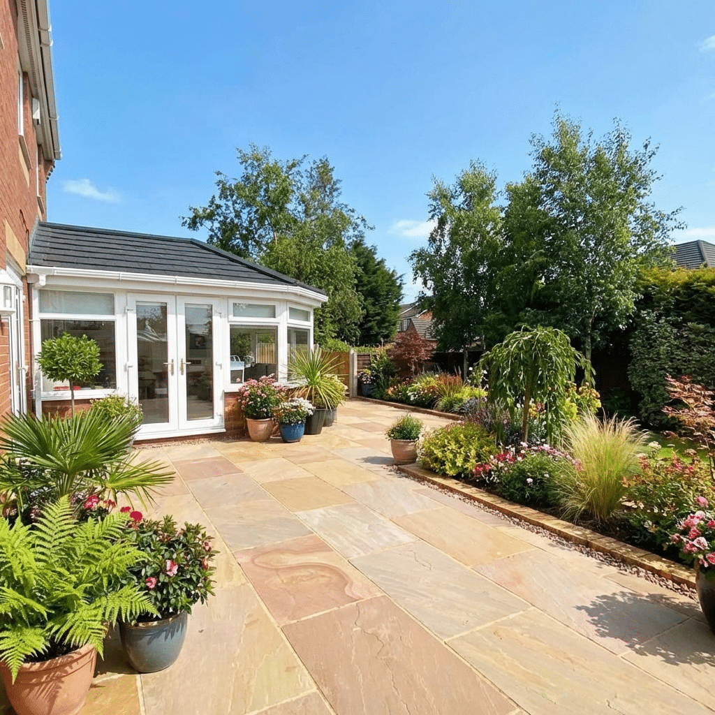 Raj Blend Sandstone paving slabs 100x100mm sample