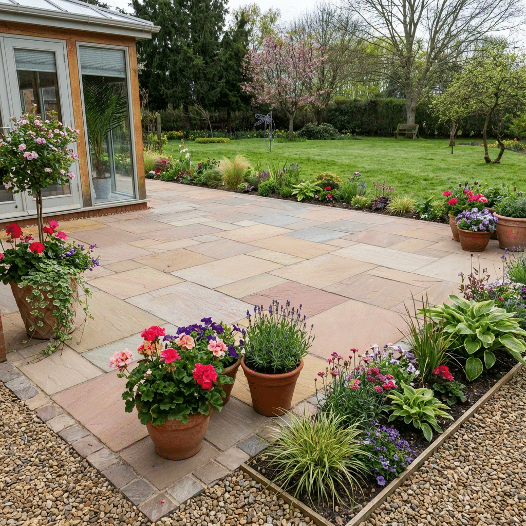 Autumn Brown Sandstone paving slabs 100x100mm sample