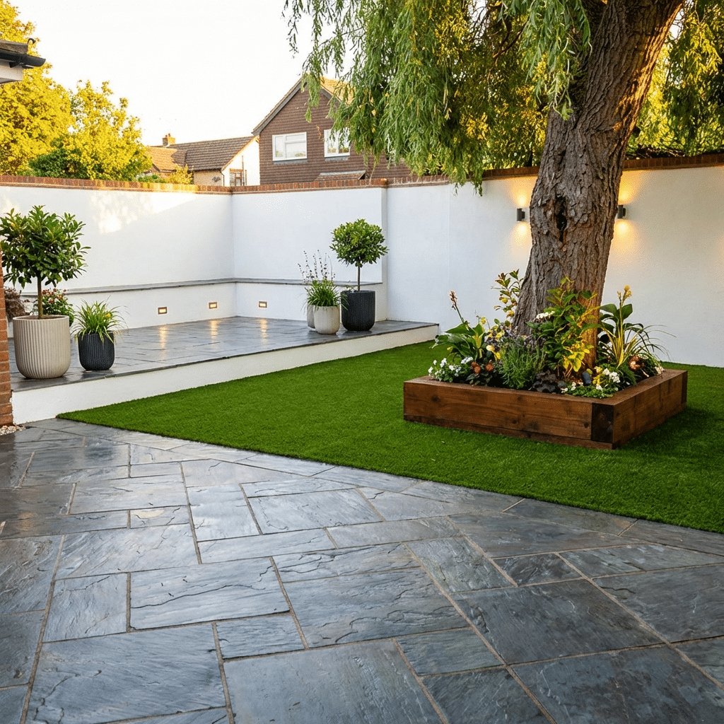 Blue Black Rustic Slate paving slabs 100x100mm sample