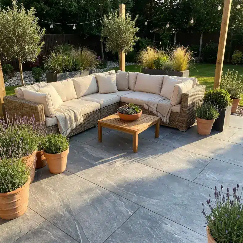 Earthcore Grey Porcelain paving slabs sample for patio