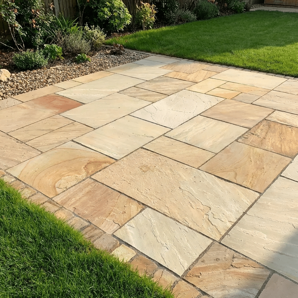Fossil Mint Sandstone paving slabs 100x100mm sample