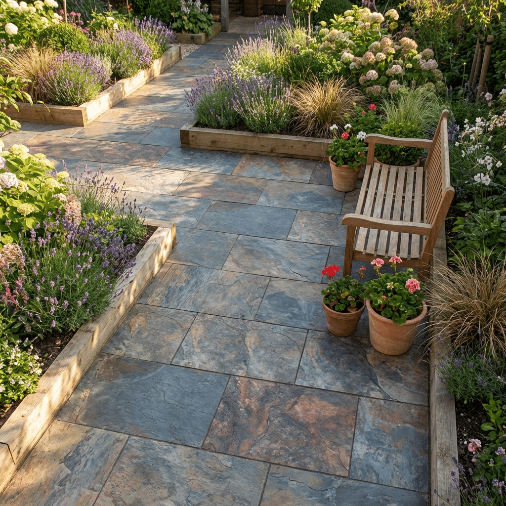 Rustic Copper Slate paving slabs 100x100mm sample