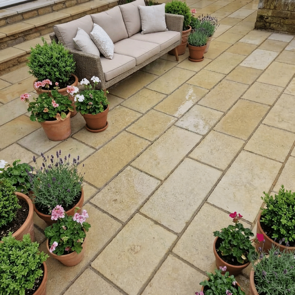 Yellow Limestone paving slabs 100x100mm sample