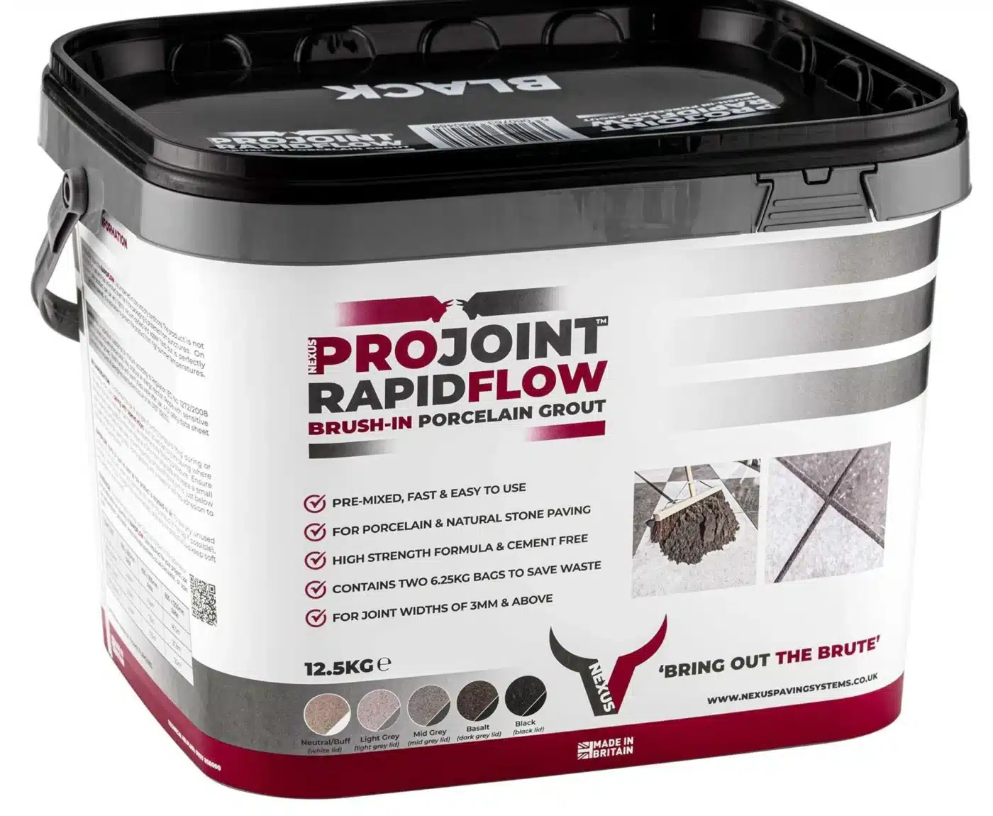 Projoint Rapidflow Brush-In Porcelain Paving Grout (Black) 12.5kg