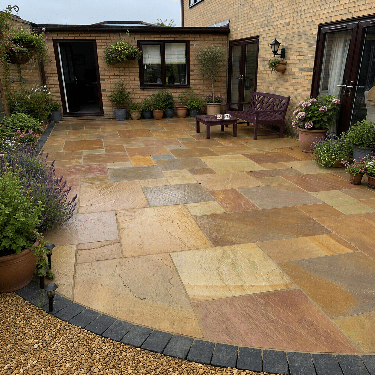 Rippon Buff Indian Sandstone Paving Slabs in Mixed Size