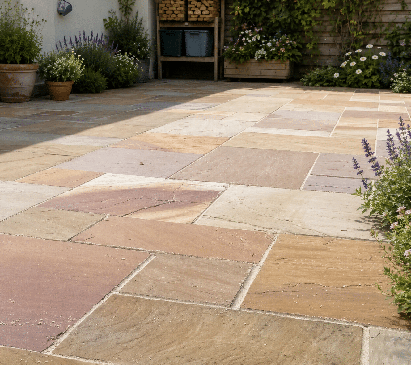 Rippon Buff Indian Sandstone Paving Slabs in Mixed Size